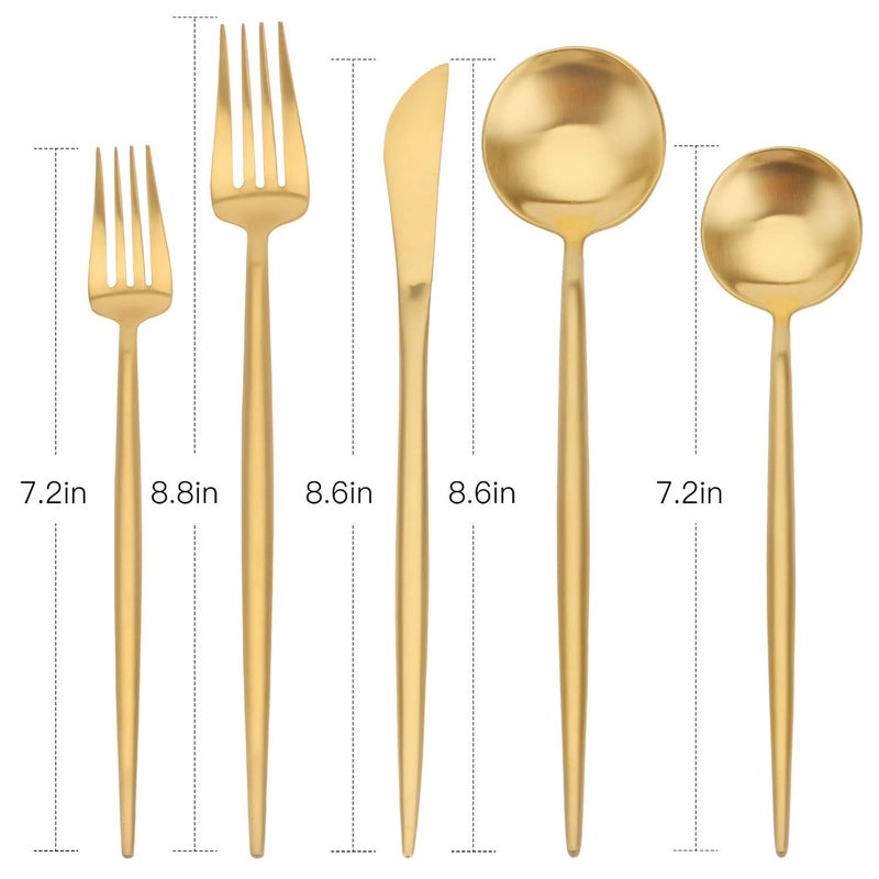 sharecook Matte Gold Silverware Set, sharecook 20-Piece Stainless Steel Satin Finish Flatware Set Service for 4, Kitchen Utensil Set, Tableware Cutlery Set for Home and Restaurant - Image 2